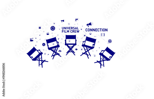 Connectioneering Director Chairs Silhouette, Universal Film Crew Connection Vector, Minimalist Collaborative Cinema Illustration