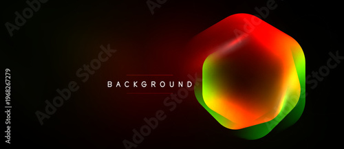 Abstract hexagon shape dominates dark background. Vibrant colors blend, creating dynamic visual effect. Text reads background.