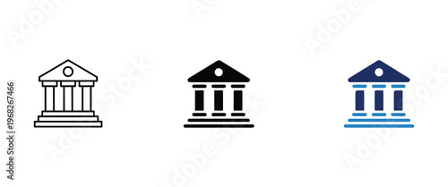Banking and government building icon collection showing diverse graphic styles for financial design