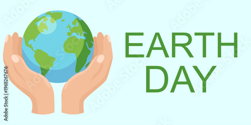 Earth Day illustration with hands holding the globe on a light background
