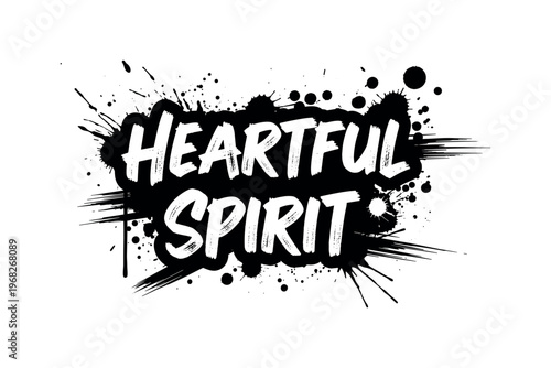Heartful Spirit. lettering and all elements in black. Vector style. AWhite background. Pure white background. Perfect isolation and visual consistency. Grunge