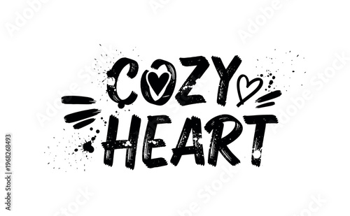 Cozy Heart. lettering and all elements in black. Vector style. AWhite background. Pure white background. Perfect isolation and visual consistency. Elegant