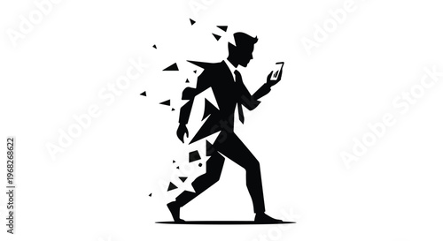 disintegrating businessman walking with smartphone