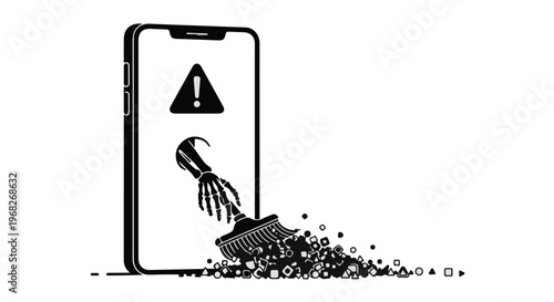 Mobile phone virus warning, hacked smartphone with malware alert