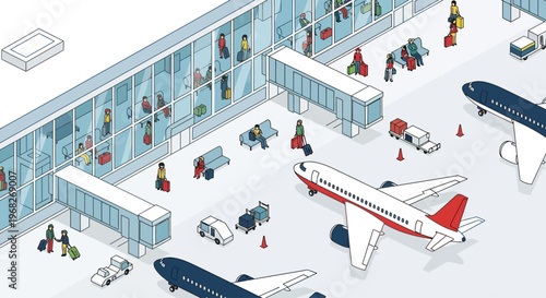 Airplane on airport tarmac with people.