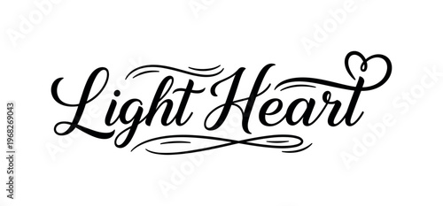 Light Heart. lettering and all elements in black. Vector style. AWhite background. Pure white background. Perfect isolation and visual consistency. Elegant