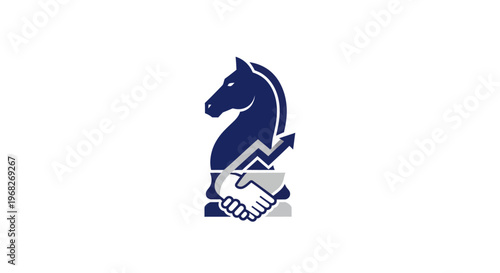 Dark blue knight chess piece handshake.