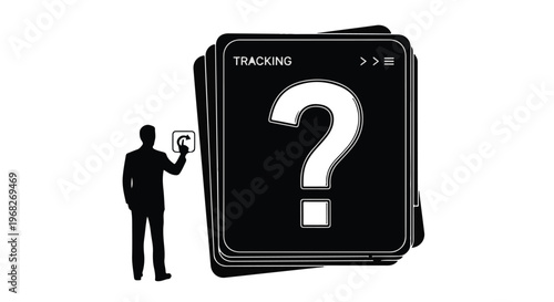man holding phone with question mark on screen tracking