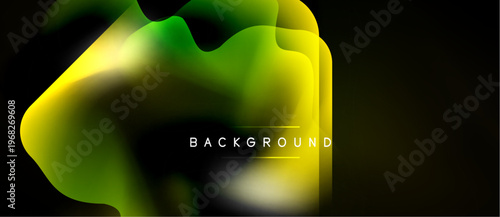 Abstract fluid shapes, vibrant yellow, green hues. Dark background creates striking visual contrast, modern design element.