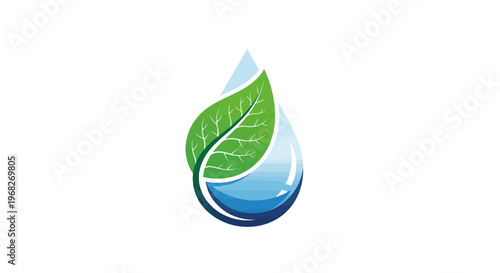 Green leaf on water droplet icon.