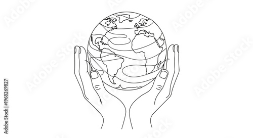 Hands holding a globe symbol.