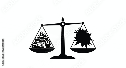 balance scale with money and explosion on white background