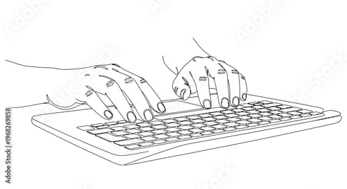 Hands typing on computer keyboard.