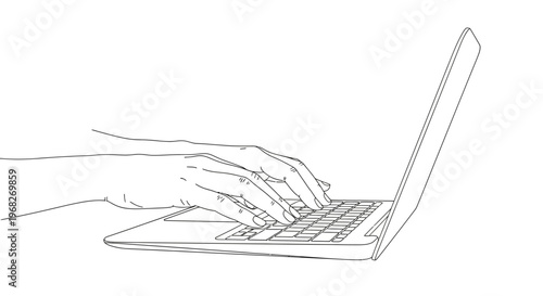 Hand typing on laptop keyboard.