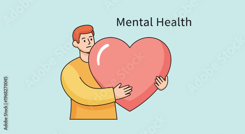 Man Holding Large Pink Heart Symbol.