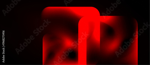Abstract red shapes dominate black background. Smooth gradients create depth, suggesting glowing forms. Minimalist design evokes modern aesthetic.