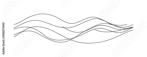 Abstract Waves. Minimalistic one-line drawing gentle wave-like lines and curves, continuous single black line on white background, simple outline style, no