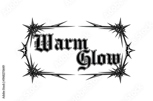 Warm Glow. lettering and all elements in black. Vector style. AWhite background. Pure white background. Perfect isolation and visual consistency.