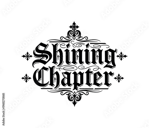Shining Chapter. lettering and all elements in black. Vector style. AWhite background. Pure white background. Perfect isolation and visual consistency.