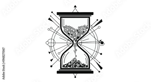 black and white hourglass with clock and arrows illustration