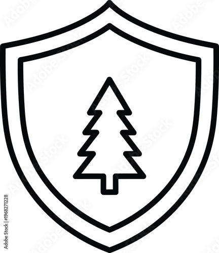 Silhouette shield with pine tree symbol representing nature protection vector illustration