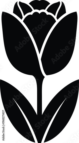 Silhouette simple tulip flower with two leaves vector illustration