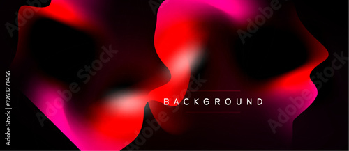 Abstract fluid shapes, vibrant pinks, reds blend into black background. Modern design element, dynamic composition.