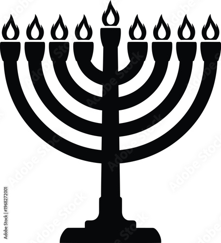 Silhouette traditional candelabra with nine flames burning brightly vector illustration