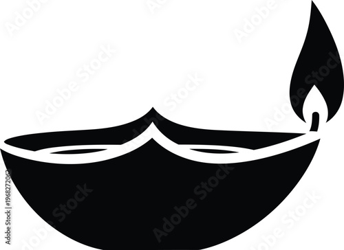 Silhouette traditional oil lamp with flame burning brightly vector illustration