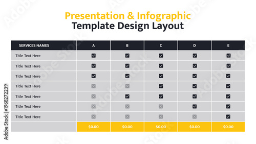 Business presentation infographic table comparing services and features