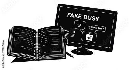 busy work concept with computer and notebook