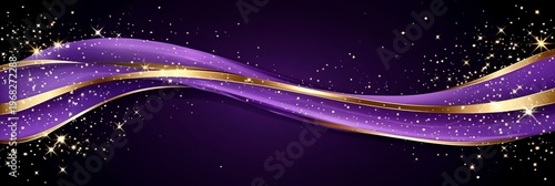 Opulent Dark Illustration Featuring Purple Ribbons, Golden Accents, and Sparkling Glamour Ornaments