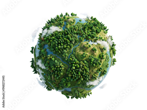 Vibrant Miniature Earth Covered in Lush Green Forests and Serene Waters, Symbolizing a Thriving Ecosystem and Environmental Harmony, Ideal for Conservation Themes