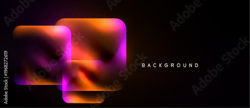 Abstract fluid shapes, vibrant orange, purple hues over black background. Modern design element, dynamic composition.