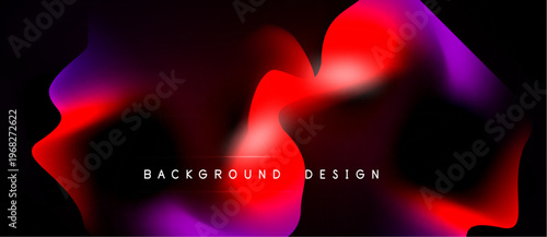 Abstract fluid shapes, vibrant colors blend. Red, purple hues dominate dark background. Modern design element, dynamic composition.