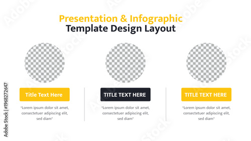 Business presentation template with three circular image and text sections
