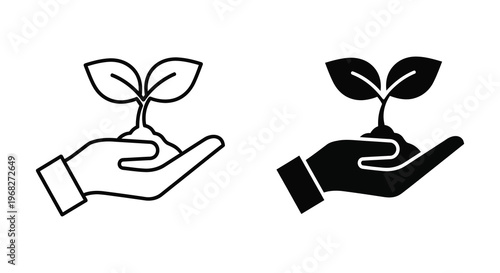 A hand gently holding a budding plant presented as a silhouette