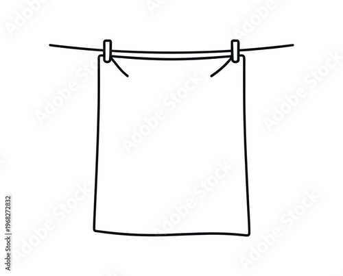Bed sheet icon. sheet, linen, towel, hanging cloth, clothesline, clothespins, laundry drying, household, textile. flat vector illustration isolated on white background.