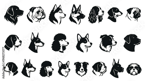 A Variety of Dog Breeds Illustrated in a Clean and Modern Style with Distinct Profiles
