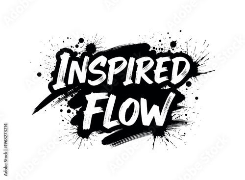 Inspired Flow. lettering and all elements in black. Vector style. AWhite background. Pure white background. Perfect isolation and visual consistency. Grunge