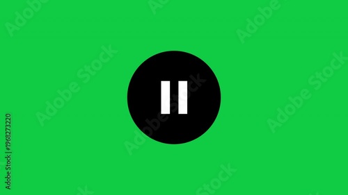 Play Start To Pause Button In Circle Transition Animation For Video Players And Multimedia Black On Green Background
