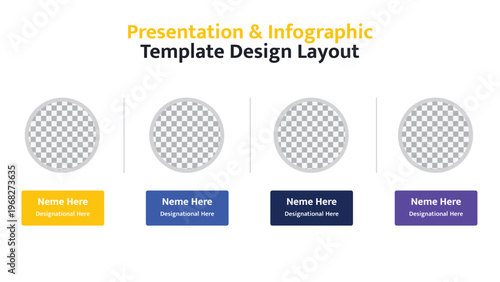 Four profile sections for team member presentation with name and role