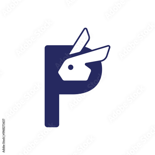 Minimal Rabbit Logo With Letter P Negative Space Icon for Brand Identity and Corporate Use