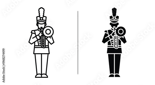 A detailed illustration of a drummer presented as a striking silhouette