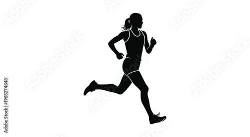 Female runner in motion captured as a striking black silhouette