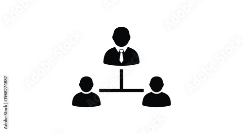A black silhouette depicts a speaker at a podium with two listeners below high quality professional