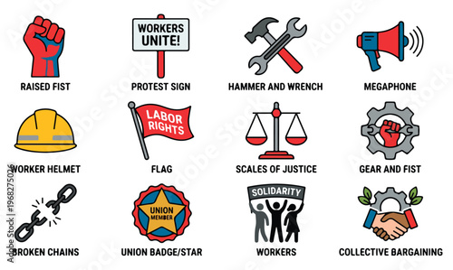 Labor union worker protest symbols.