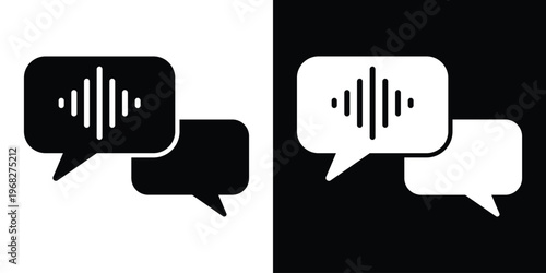Chat bubbles with a sound wave inside one, depicting voice messaging, audio comments, verbal communication, and social media messaging app features.