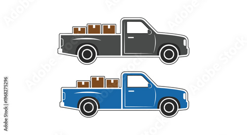 Vector graphic illustration of two pickup trucks with boxes in the back
