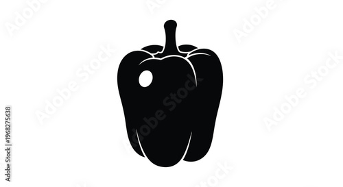 A simple black silhouette depicts a single bell pepper showcasing its distinct shape and stem